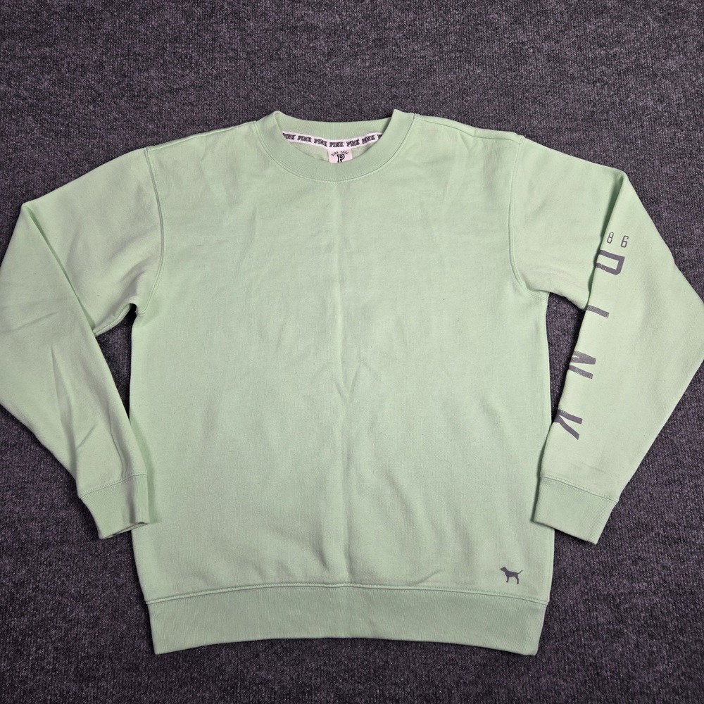 Victorias Secret PINK Sweatshirt Womens XS Yoga Mint Green Logo Graphic Pullover